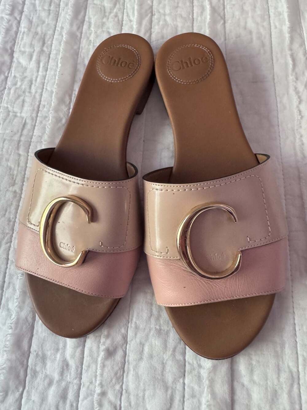 Chloé C Logo Flat Leather Slide Sandals